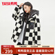 鴨鴨（YAYA）羊羔毛羽絨服女中長(cháng)款2025冬季新款韓版格子加絨加厚小個(gè)子外套 黑白格 M