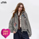 妖精的口袋復古刺繡連帽衛衣外套女2025年秋季新款寬松短款上衣 菱格灰色 S