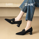 ZHR則則尖頭樂(lè )福鞋女春季新款百搭粗跟通勤女鞋軟底工作單鞋 K505黑色37