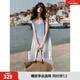ELLE法式海邊度假風(fēng)漸變吊帶連衣裙女2025夏季新款長(cháng)款無(wú)袖海浪裙 藍色 XL