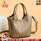 袋鼠卡拉輕奢品牌女包2025新款大氣真皮媽媽包女士手提菜籃子包時(shí)尚斜挎包 淺卡其（禮盒裝+長(cháng)肩帶+手包卡包） 小包（長(cháng)23-厚15-高25厘米）