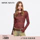 MISS SIXTY2025春季新款長(cháng)袖T恤女圓領(lǐng)唇印修身輕薄木耳花邊打底 深紅 L