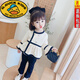 G.duck女童春秋套裝2023女寶寶新款洋氣韓版小童上衣喇叭褲兩件套潮 米白外套+黑褲 100cm(參考年齡3-4歲)