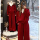 傲甜美式衛衣新年套裝女秋冬慵懶風(fēng)休閑運動(dòng)毛領(lǐng)外套騏驥紅色闊腿褲子 紅色兩件套 S 80-95斤