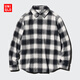 優(yōu)衣庫童裝男童女童法蘭絨格子襯衫長(cháng)袖襯衣薄外套上衣新款478132 09 黑色 160