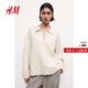 H&M女裝針織衫V領(lǐng)內搭時(shí)尚內搭復古條紋上衣套頭衫打底衫1093199 混淺米色 M 165/96