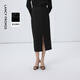朗姿羊毛法式復古高腰直筒顯瘦開(kāi)衩半身裙冬季新款氣質(zhì)時(shí)尚中長(cháng)裙 黑色2 S
