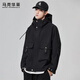 馬克華菲（MARK FAIRWHALE）連帽夾克男冬季美式高街寬松外套男戶(hù)外工裝運動(dòng)上衣 黑色 2XL