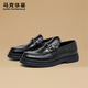 馬克華菲男鞋商務(wù)休閑皮鞋男春季2025新款一腳蹬英倫男士樂(lè )福鞋 黑色 40