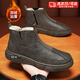 JIOESC一腳蹬皮鞋加絨男士高幫馬丁靴防滑加厚保暖雪地靴耐臟工裝靴秋冬 棕色加絨41碼