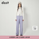 DZZIT地素天鵝絨休閑長(cháng)褲春秋季運動(dòng)風(fēng)條紋嵌條設計小眾女 淺藍色 S