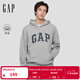 蓋璞Gap男女裝2025秋季新款LOGO抓絨寬松連帽套頭衛衣休閑上衣786940 灰色 L (175/96A) 亞洲尺碼