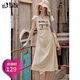 妖精的口袋【玩了再說(shuō)】學(xué)院風(fēng)Polo領(lǐng)連衣裙女2025夏季新款波嬉風(fēng)印花t恤裙 芝士米杏色 L