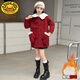 G.duck女童毛呢大衣秋冬裝洋氣紅色新年衣服中大童女孩呢子外套加厚夾棉 紅色加絨+手套 150 身高140-145cm  11-12歲