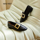 NINE WEST/玖熙低跟女樂(lè )福鞋平跟金屬扣簡(jiǎn)約方圓頭單鞋NP438022KK 黑色 38