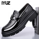 IYUZ品牌輕奢男鞋春季新款真皮高端商務(wù)結婚皮鞋男厚底增高休閑鞋子男 黑色-高端男鞋 42
