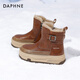達芙妮雪地靴女冬季新款兔毛英倫復古風(fēng)短靴增高厚底女靴時(shí)尚百搭棉鞋女 棕色【兔毛內里】 36