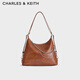 CHARLES&KEITH26春新品大容量鏈條單肩托特包雙肩包CK2-40782798 Distressed Tan復古鞣褐 L