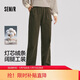 森馬（Semir）休閑褲女冬純棉燈芯絨半松緊腰打褶寬松闊腿褲工裝褲101724127004