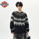 NEW OR MODE費爾島提花圓領(lǐng)毛衣男冬季新款潮牌拼色寬松情侶馬海毛針織衫線(xiàn)衣 黑色 XL 【建議125-145斤】