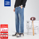 唐獅牛仔長(cháng)褲男春夏新款褲子男士后背國風(fēng)小標潮流錐形直筒褲 中牛仔藍 29