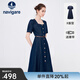 Navigare意大利小帆船短袖連衣裙女士夏季百搭A字裙時(shí)尚顯瘦復古牛仔長(cháng)裙 海軍藍 S 碼
