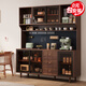 洛理想中古風(fēng)實(shí)橡木餐邊柜黑胡桃木色靠墻一體酒柜客廳收納儲物茶水櫥柜 長(cháng)180*寬50*高200+軌道插座（黑胡桃木色）