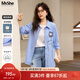 MsShe【原創(chuàng  )重工刺繡條紋長(cháng)袖襯衫】大碼女裝2025秋冬胖mm 冰河藍色現貨-5040 3XL