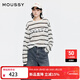 moussy 2025早秋新品休閑條紋撞色字母印花長(cháng)袖T恤028ISA90-1003 010白色 均碼