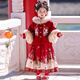舟喜（ZHOUXI）女童洋氣冬季加絨漢服裙套裝拜年服寶寶新年裝國風(fēng)過(guò)年穿春節加厚 紅色 120