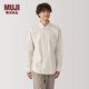 MUJI男式 水洗 平紋 長(cháng)袖襯衫 男士長(cháng)袖襯衣外套 翻領(lǐng) AC2WPC5S 淡黃色條紋 L （175/100A）