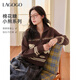 LAGOGO棉花糖小熊半高領(lǐng)針織衫女拉谷谷2025冬季新款可愛(ài)提花毛衣 混色 S