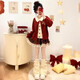 乖妮貓女童大童溫柔紅色一整套冬季新年戰袍蝴蝶結毛衣開(kāi)衫半身裙子套裝 兩件套【毛衣+格子裙】 160 碼