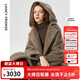 朗姿【尖貨補單】麂皮絨羊毛羊剪絨外套大衣女法式連帽泰迪顆粒絨皮草 煙灰色3 S