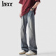 IZEXX牛仔褲男士春季美式高街水洗解構休閑顯高微喇長(cháng)褲子IW62復古藍XL