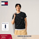 TOMMY JEANS【重磅厚實(shí)】春夏男女情侶純棉條紋針織刺繡圓領(lǐng)短袖T恤上衣 黑綠白條紋BDS L （推薦：150-165斤）