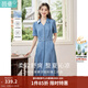 茵曼（INMAN）復古天絲涼感小v翻領(lǐng)連衣裙女士2025年夏季新款收腰a字牛仔裙 牛仔藍 -18525993 S