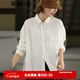安婭詩(shī)長(cháng)袖襯衫女秋季文藝范簡(jiǎn)約百搭亞麻襯衣女寬松純色內搭打底上衣 白色 L
