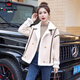 AEMAPE 皮衣一體羊羔毛短外套女2025春秋冬季新款加厚羊羔絨機車(chē)外套 MX-2215_米白色 L 115-130斤