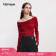 Fabrique不對稱(chēng)堆領(lǐng)毛針織衫女秋冬新款修身一字領(lǐng)毛衣 紅色 S