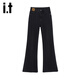 izzue it顯瘦高腰微喇微彈牛仔褲女小個(gè)子春季美式復古潮流百搭長(cháng)褲子