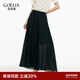 歌莉婭黑色裙褲2025新款松弛感闊腿褲度假穿搭半身裙天絲褲裙1E5R1D110 00B黑色 XS