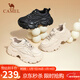 駱駝（CAMEL）老爹鞋女網(wǎng)布皮面拼接雙系帶厚底休閑鞋 L24S283079R 杏色絨里 36