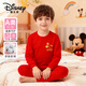 迪士尼（Disney）兒童大紅吉慶A類(lèi)純棉中大童學(xué)生青少年保暖內衣套裝 紅米奇 130