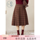 紫涵（ZIHAN）紫涵格紋中長(cháng)款百褶裙女秋季學(xué)院風(fēng)高腰顯瘦A字半身裙子 紅格 M