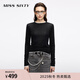 MISS SIXTY2025秋季新款長(cháng)袖T恤女含羊毛圓領(lǐng)撞色兩件套修身上衣 黑色 S