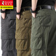 啄木鳥(niǎo)純棉工裝褲男寬松高腰大碼休閑褲戰術(shù)褲多口袋勞保耐磨長(cháng)褲潮流 草綠色 32 建議125-135斤