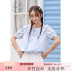 紫涵（ZIHAN）紫涵娃娃領(lǐng)短袖襯衫女2025年夏季新款甜美減齡設計感寬松藍色小衫 天空藍 S