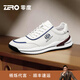 零度Zero運動(dòng)鞋男新款頭層牛皮休閑男鞋時(shí)尚舒適低幫緩震回彈慢跑鞋男 白藍 40 拍比運動(dòng)鞋小一碼
