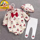 R.DUCKKIDS女寶寶春裝包屁衣新生百天滿(mǎn)月嬰兒衣服公主哈衣裙 櫻桃哈衣十帽子十櫻桃襪褲 36cm 73